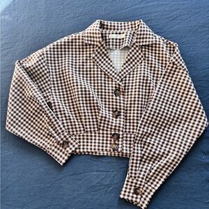 Brown Checkered Korean Crop Top